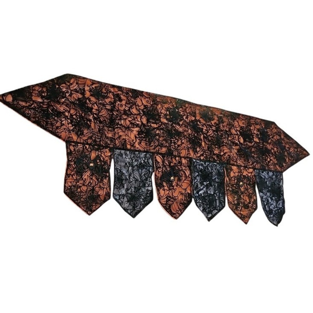 Pier 1 Halloween Mantle Scarf Spiderweb Glitter Spooky Gothic Orange Silver 76"